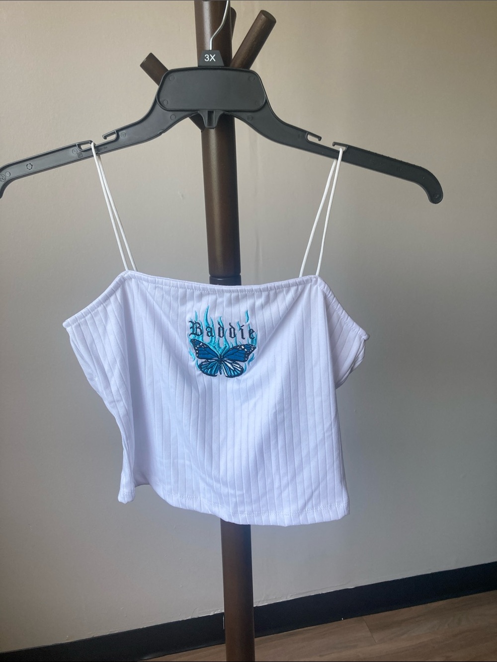 Rue21 top embroidered baddie butterfly white ribbed top casual boho L jr - Picture 12 of 16